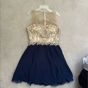 Elegant gold & navy dress